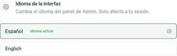 selector de idioma del CMS mostrando las opciones ES/EN
