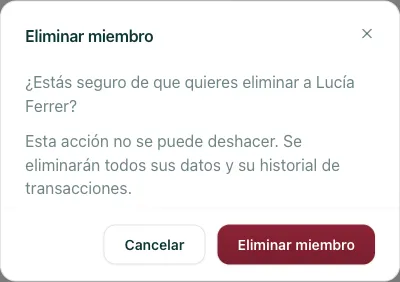 pantalla de confirmación de borrado con aviso